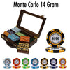 Monte Carlo 14 Gram Clay Poker Chips in Wood Walnut Case - 300 Ct.