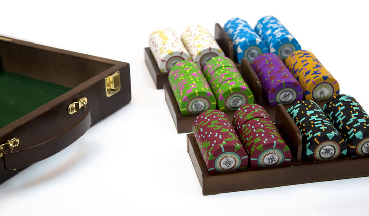 The Mint 13.5 Gram Clay Poker Chips in Wood Walnut Case - 300 Ct.