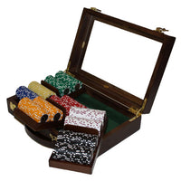 Coin Inlay 15 Gram Clay Poker Chips in Wood Walnut Case - 300 Ct.