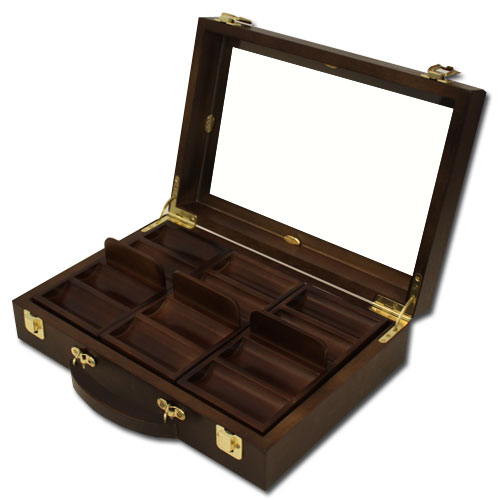 300 Capacity Walnut See Thru Wooden Poker Chip Case