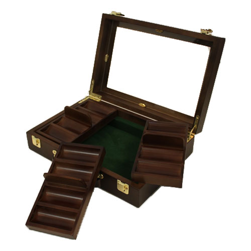 300 Capacity Walnut See Thru Wooden Poker Chip Case