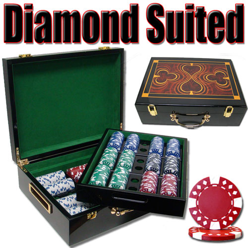 Diamond Suited 12.5 Gram ABS Poker Chips in Wood Hi Gloss Case - 500 Ct.