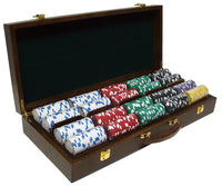 Diamond Suited 12.5 Gram ABS Poker Chips in Wood Walnut Case - 500 Ct.