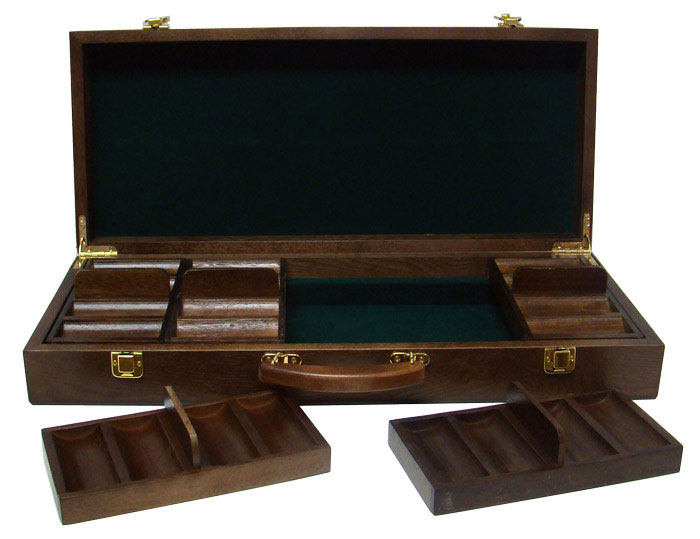 Diamond Suited 12.5 Gram ABS Poker Chips in Wood Walnut Case - 500 Ct.