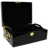 500 Capacity Black Mahogany Wooden Poker Chip Case