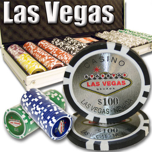 Las Vegas 14 Gram Clay Poker Chips in Standard Aluminum Case - 500 Ct.