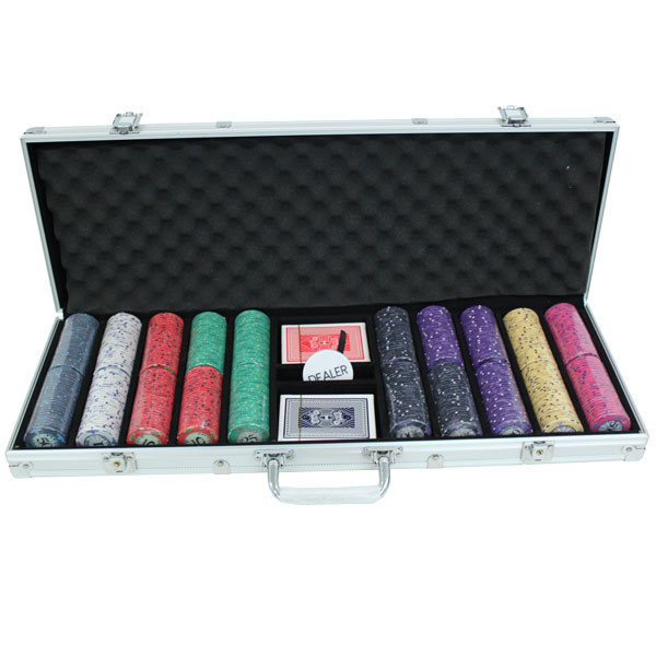 Scroll 10 Gram Ceramic Poker Chips in Standard Aluminum Case - 500 Ct.