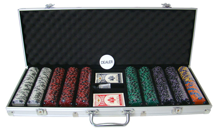 Ace King Suited 14 Gram Clay Poker Chips in Standard Aluminum Case - 500 Ct.