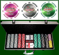 Las Vegas 14 Gram Clay Poker Chips in Standard Aluminum Case - 500 Ct.