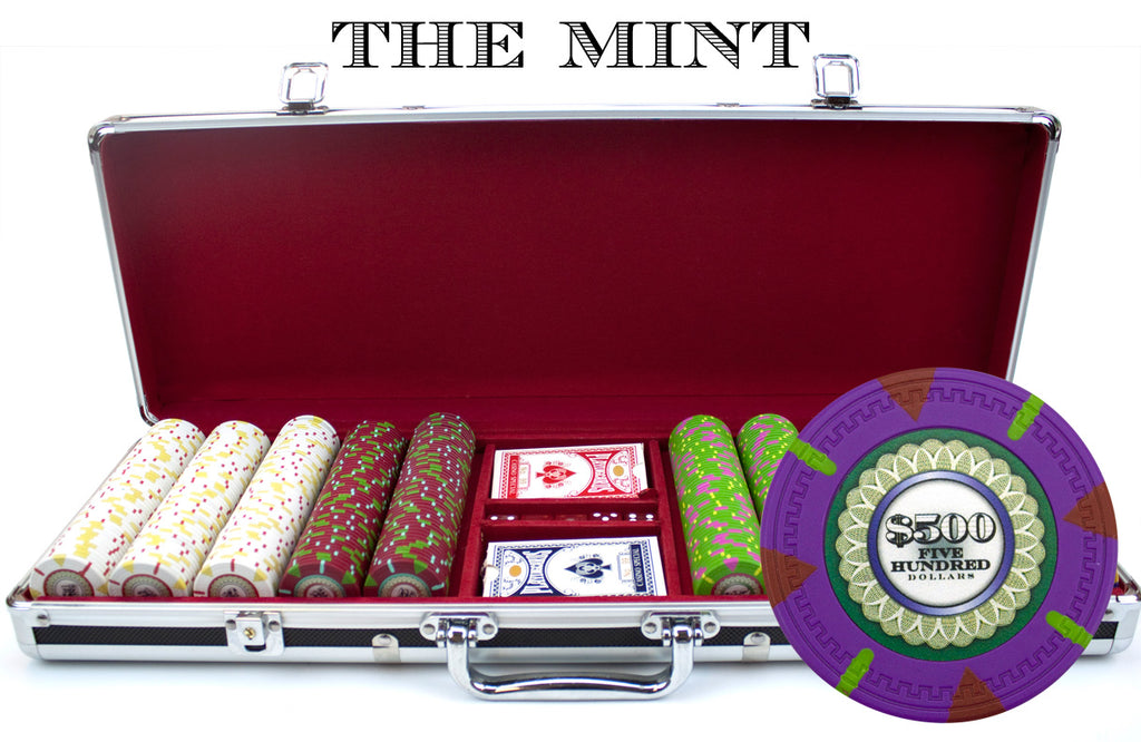 The Mint 13.5 Gram Clay Poker Chips in Black Aluminum Case - 500 Ct.