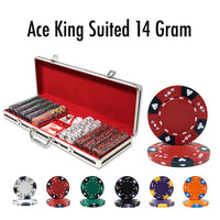 Ace King Suited 14 Gram Clay Poker Chips in Black Aluminum Case - 500 Ct.