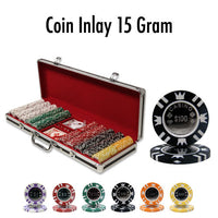 Coin Inlay 15 Gram Clay Poker Chips in Black Aluminum Case - 500 Ct.