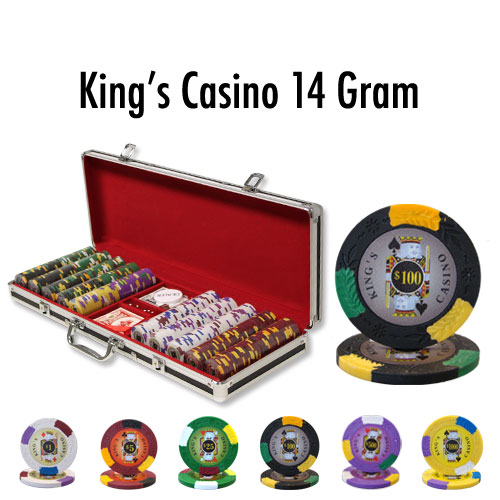 King's Casino 14 Gram Clay Poker Chips in Black Aluminum Case - 500 Ct.