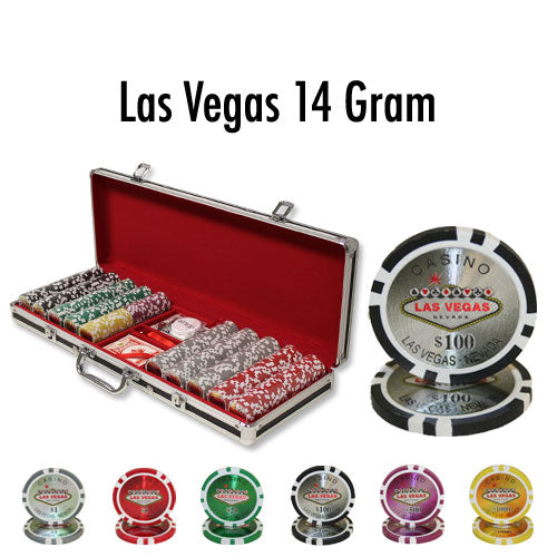 Las Vegas 14 Gram Clay Poker Chips in Black Aluminum Case - 500 Ct.