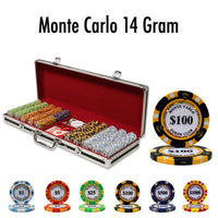 Monte Carlo 14 Gram Clay Poker Chips in Black Aluminum Case - 500 Ct.