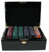 Ace King Suited 14 Gram Clay Poker Chips in Wood Black Mahogany Case - 500 Ct.