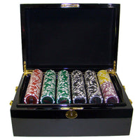 Las Vegas 14 Gram Clay Poker Chips in Wood Black Mahogany Case - 500 Ct.