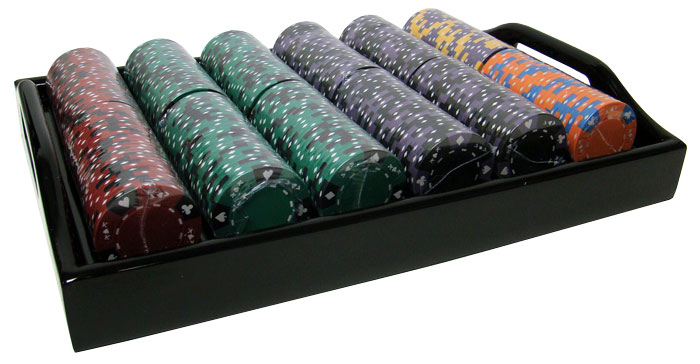 Ace King Suited 14 Gram Clay Poker Chips in Wood Black Mahogany Case - 500 Ct.