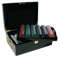 Ace King Suited 14 Gram Clay Poker Chips in Wood Black Mahogany Case - 500 Ct.