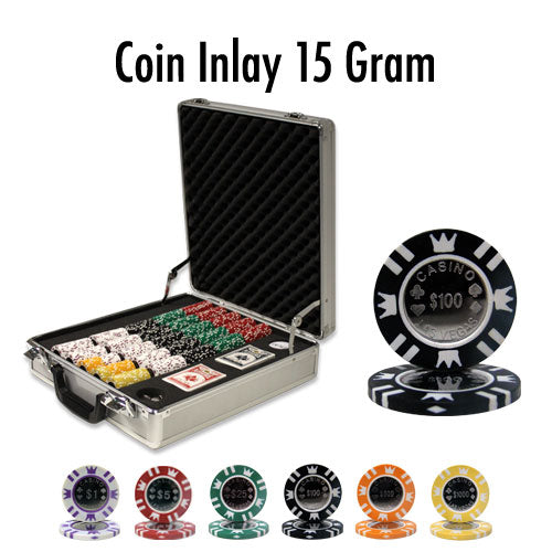 Coin Inlay 15 Gram Clay Poker Chips in Deluxe Aluminum Case - 500 Ct.