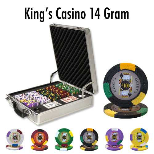 King's Casino 14 Gram Clay Poker Chips in Deluxe Aluminum Case - 500 Ct.