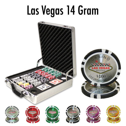 Las Vegas 14 Gram Clay Poker Chips in Deluxe Aluminum Case - 500 Ct.