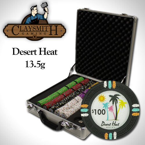 Desert Heat 13.5 Gram Clay Poker Chips in Wood Hi Gloss Case - 500 Ct.