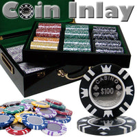 Coin Inlay 15 Gram Clay Poker Chips in Wood Hi Gloss Case - 500 Ct.