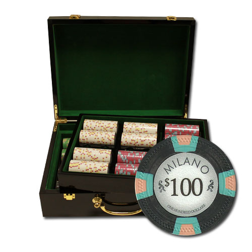 Milano 10 Gram Clay Poker Chips in Wood Hi Gloss Case - 500 Ct.