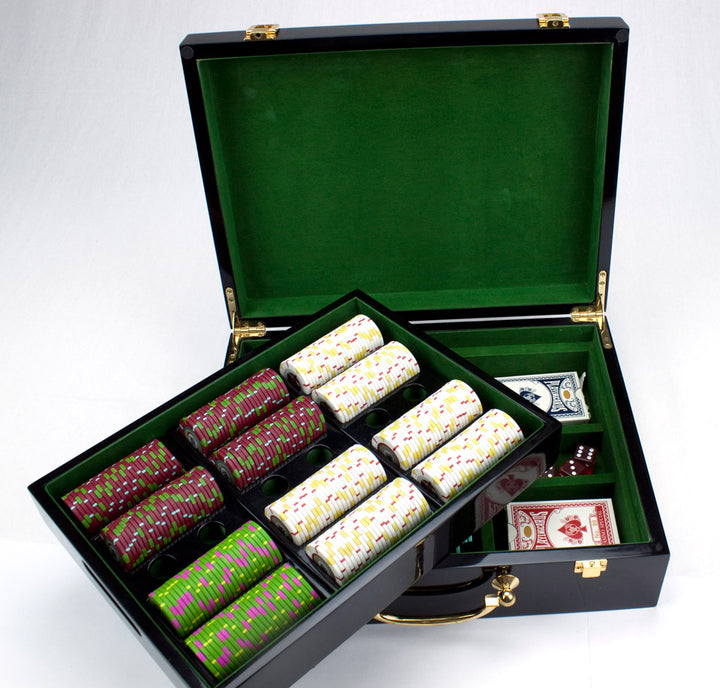 The Mint 13.5 Gram Clay Poker Chips in Wood Hi Gloss Case - 500 Ct.