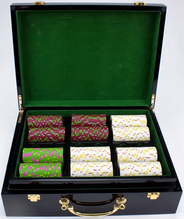 The Mint 13.5 Gram Clay Poker Chips in Wood Hi Gloss Case - 500 Ct.