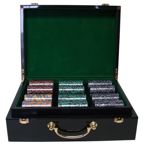 Ace King Suited 14 Gram Clay Poker Chips in Wood Hi Gloss Case - 500 Ct.