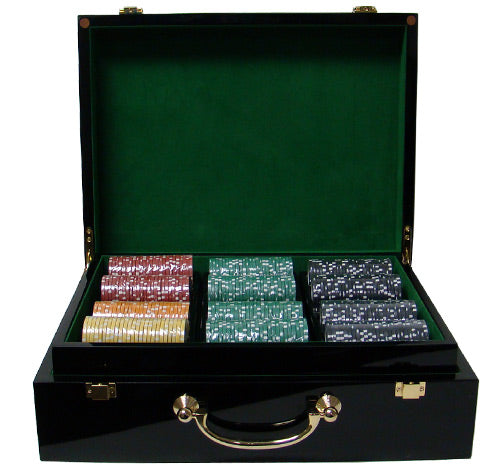 Coin Inlay 15 Gram Clay Poker Chips in Wood Hi Gloss Case - 500 Ct.