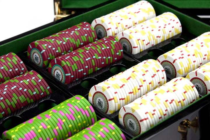 The Mint 13.5 Gram Clay Poker Chips in Wood Hi Gloss Case - 500 Ct.