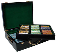 Monte Carlo 14 Gram Clay Poker Chips in Wood Hi Gloss Case - 500 Ct.