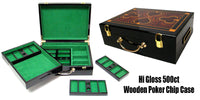 Scroll 10 Gram Ceramic Poker Chips in Wood Hi Gloss Case - 500 Ct.