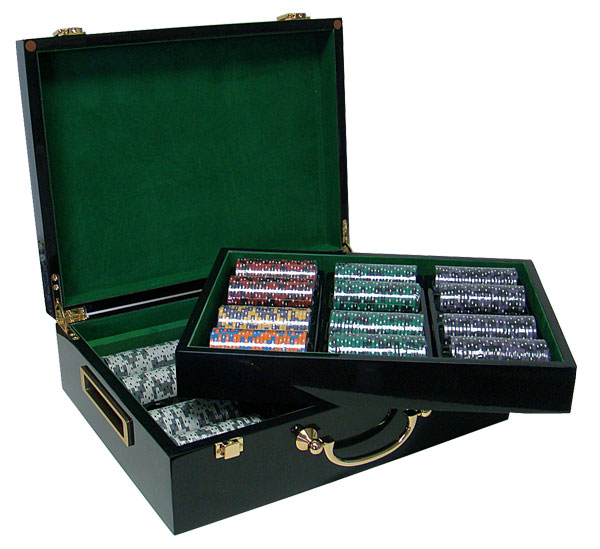 Ace King Suited 14 Gram Clay Poker Chips in Wood Hi Gloss Case - 500 Ct.