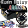 Coin Inlay 15 Gram Clay Poker Chips in Wood Black Mahogany Case - 500 Ct.