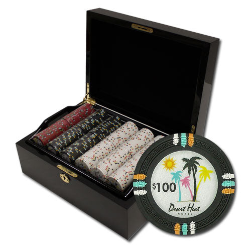 Desert Heat 13.5 Gram Clay Poker Chips in Wood Black Mahogany Case - 500 Ct.