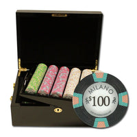 Milano 10 Gram Clay Poker Chips in Wood Black Mahogany Case - 500 Ct.