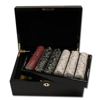 Desert Heat 13.5 Gram Clay Poker Chips in Wood Black Mahogany Case - 500 Ct.