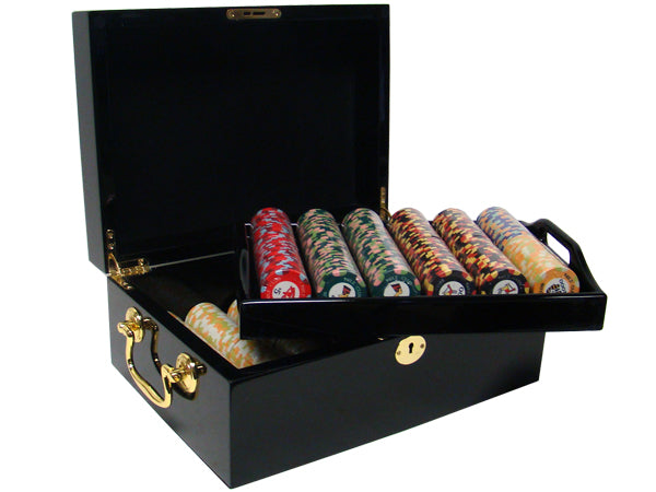 Nile Club 10 Gram Ceramic Poker Chips in Wood Black Mahogany Case - 500 Ct.