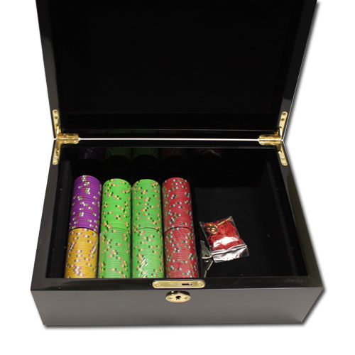 Desert Heat 13.5 Gram Clay Poker Chips in Wood Black Mahogany Case - 500 Ct.