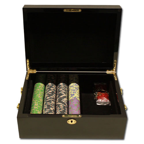 Milano 10 Gram Clay Poker Chips in Wood Black Mahogany Case - 500 Ct.