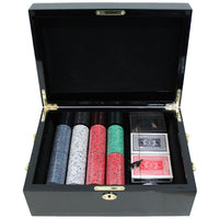 Scroll 10 Gram Ceramic Poker Chips in Wood Black Mahogany Case - 500 Ct.