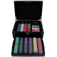 Scroll 10 Gram Ceramic Poker Chips in Wood Black Mahogany Case - 500 Ct.