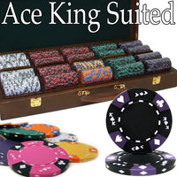 Ace King Suited 14 Gram Clay Poker Chips in Wood Walnut Case - 500 Ct.