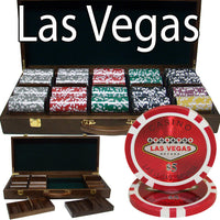  Las Vegas 14 Gram Clay Poker Chips in Wood Walnut Case - 500 Ct.