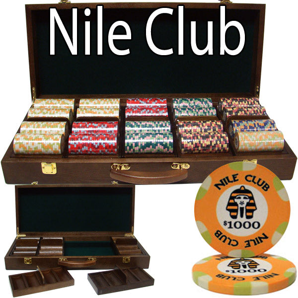 Nile Club 10 Gram Ceramic Poker Chips in Wood Walnut Case - 500 Ct.