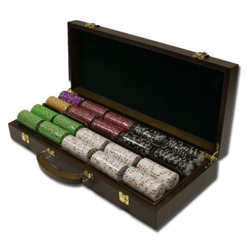 Desert Heat 13.5 Gram Clay Poker Chips in Wood Walnut Case - 500 Ct.